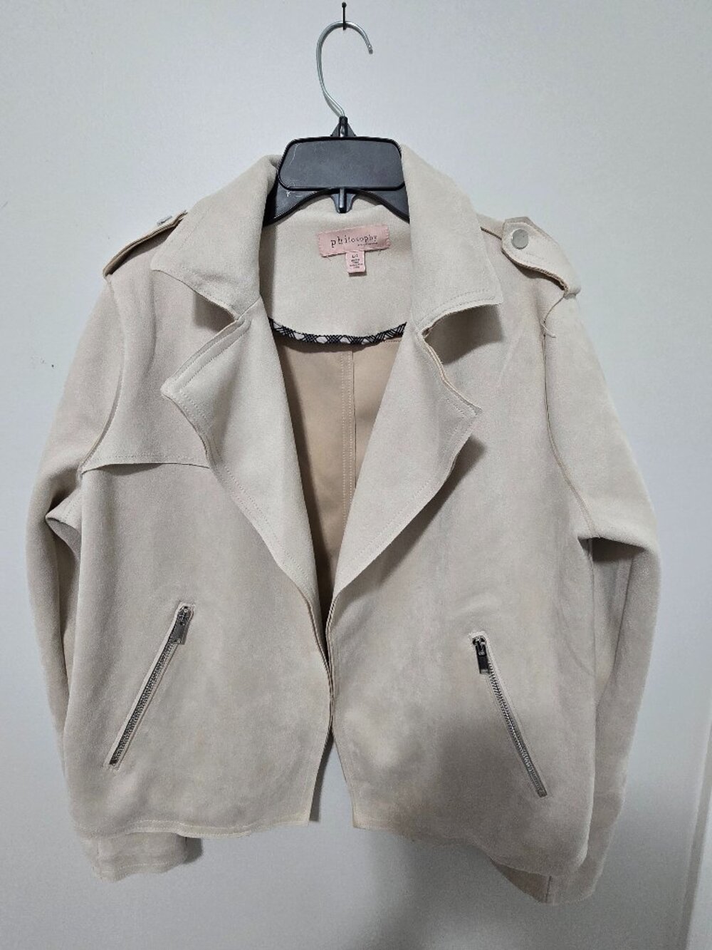 Philosophy republic Large women's suede long sleeve jacket fall beige tan biker